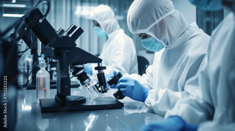 Closeup of a male scientist wearing a protective suit conducting research, experience in a chemical laboratory. Evolution, science, pandemic, medicine, health concepts Closeup of a male scientist wearing a protective suit conducting research, experience in a chemical laboratory. Evolution, science, pandemic, medicine, health concepts