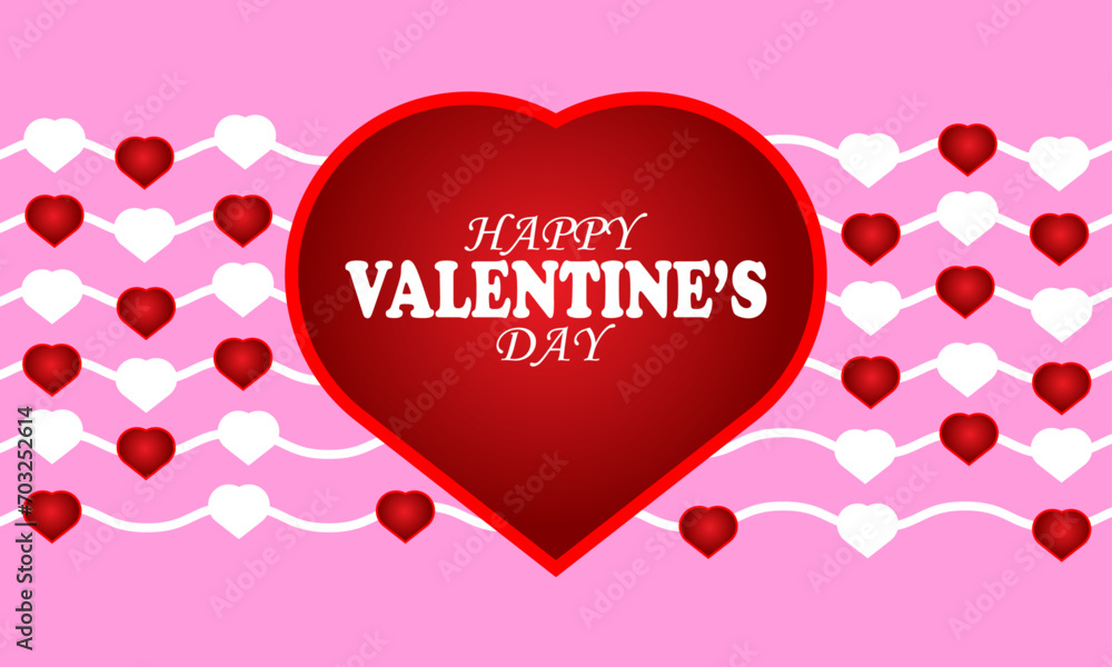 Happy Valentine's day greeting card with red and white  hearts on pink background.