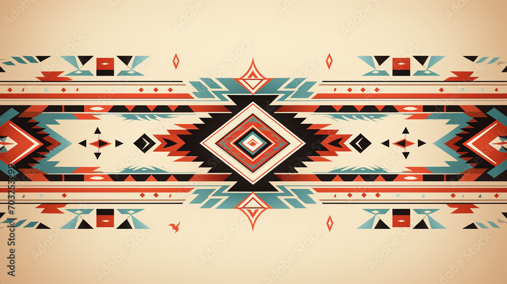 Aztec ethnic motif. Native american geometric pattern, colored mexican tribal art elements design. Colorful ancient culture symbols or ornament - obrazy, fototapety, plakaty 
