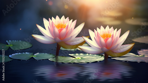 Pink Lotus Flower Or Water Lily Floating On The Water © alexkich