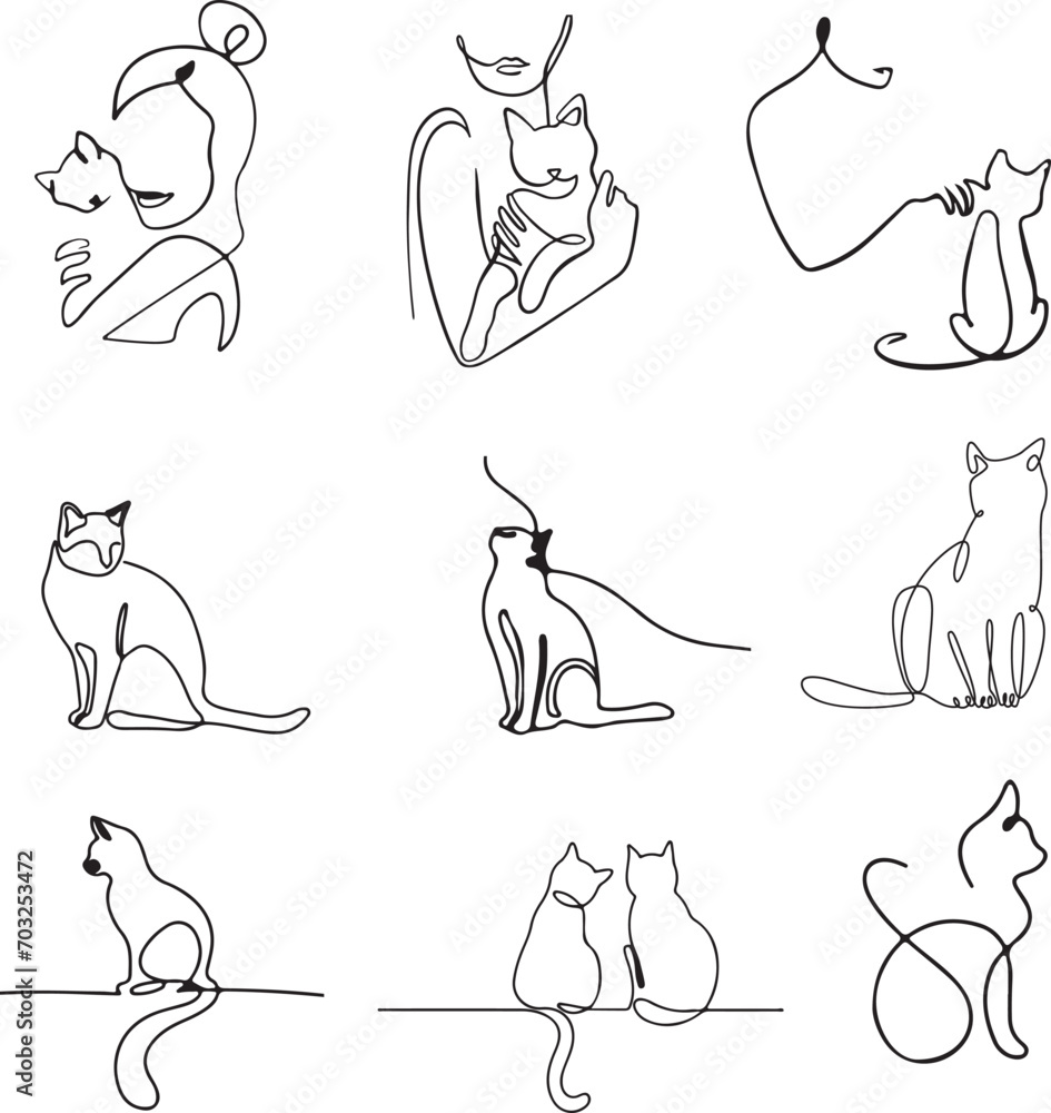 Woman with cat art line set 