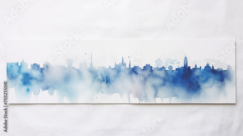 Abstract cityscape watercolor painting with blue and white color. illustration. photo