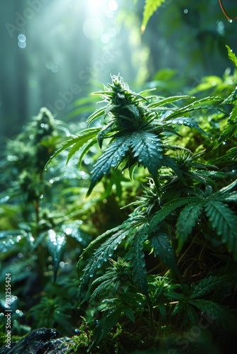 Green cannabis plant close ...