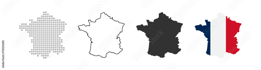 French map icon. French border. Country flag sign. Europe geography. Vector illustration.