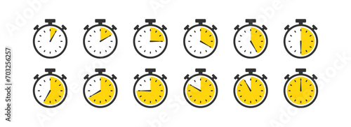 Timer icon. Stopwatch symbol. Deadline clock. Countdown time. Time arrow. Vector illustration.
