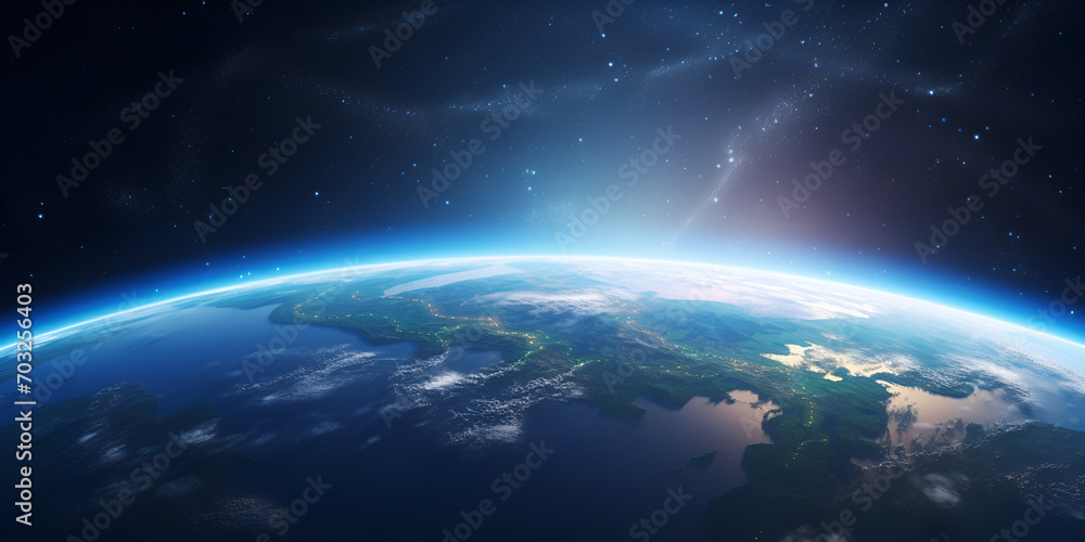 A planet with a blue background and the moon in the background, earth nasa glow, sun galaxy, lights of earth, earth space sunrise, earth with sun, Rotating planet Earth with a real tilt axis, 