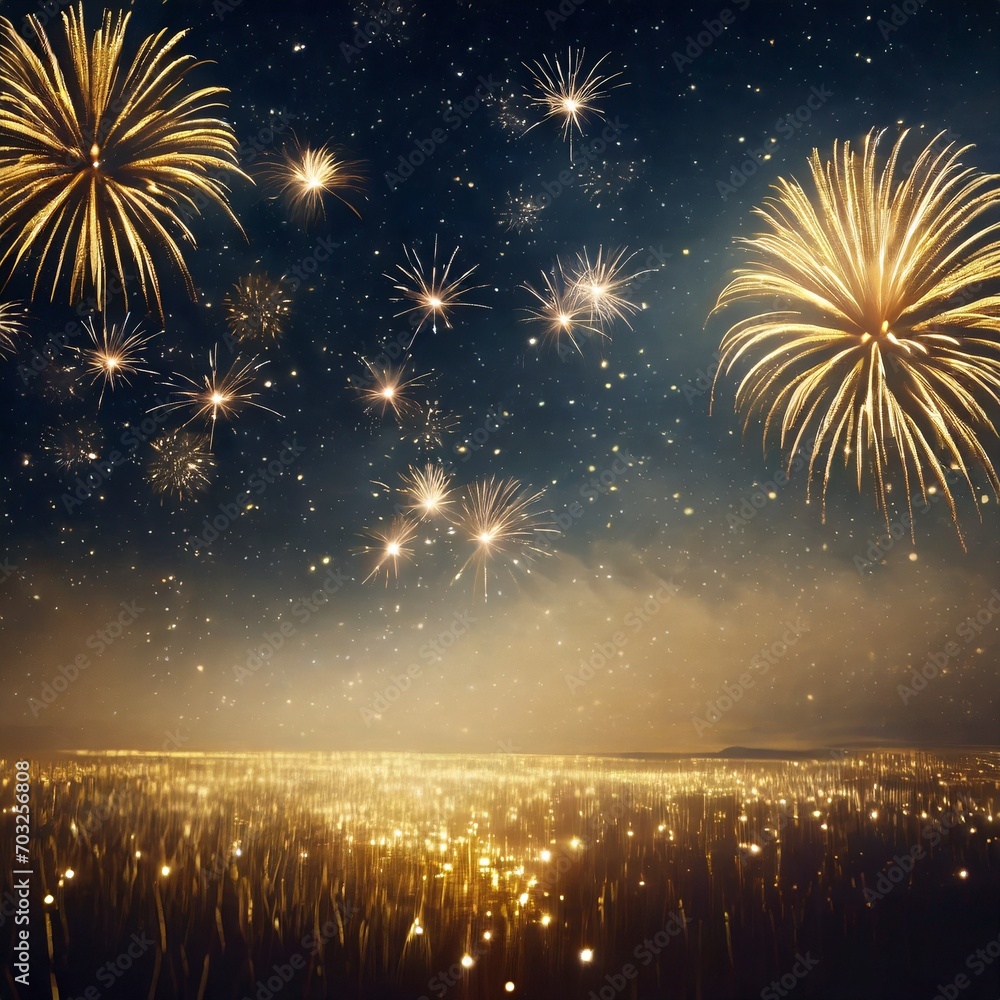 Cielo estrellado con fuegos artificiales dorados Cielo estrellado con fuegos artificiales dorados