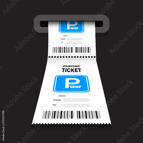 Realistic parking ticket vector. Cars parking tickets. Carpark receipt template. White paper receipt from ticket machine slot. Entrance and exit ticket. Parking zone sign illustration