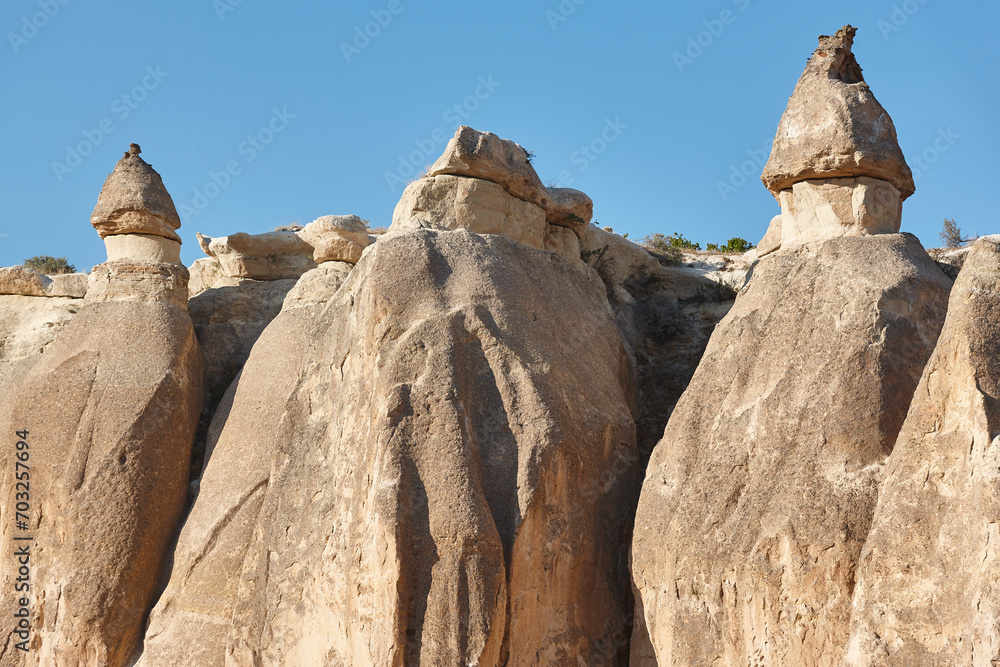 Rose valley view. Picturesque rock formation. Cappadocia, Turkey