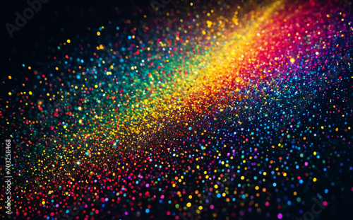 Abstract colorful, bright colorful dots on a dark background.