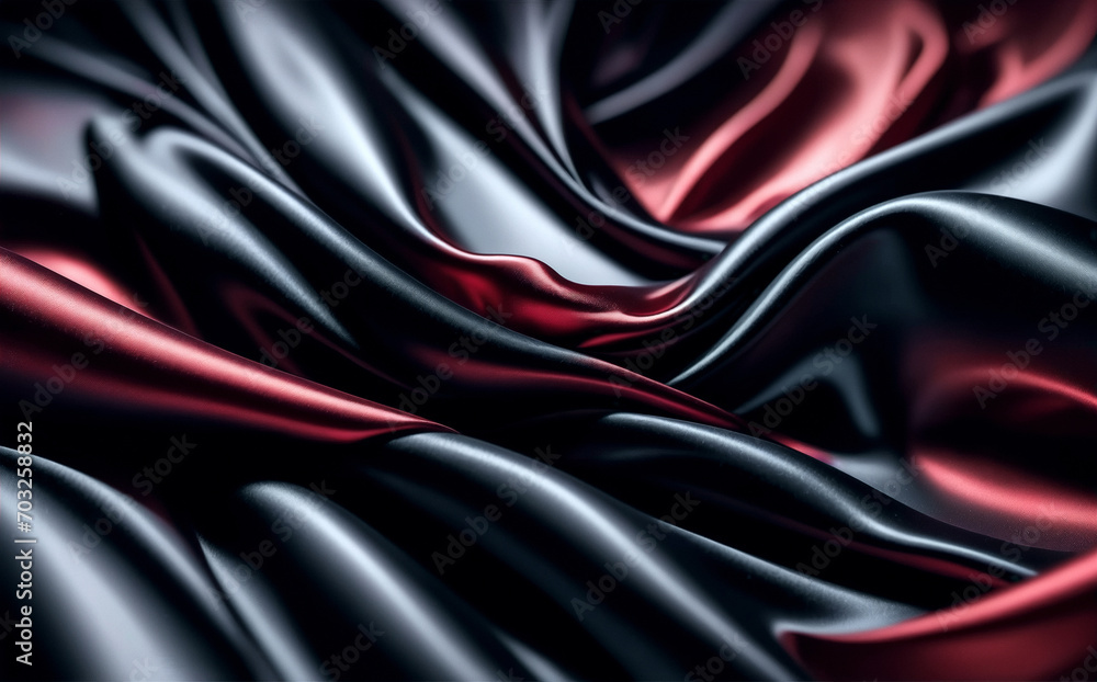 Red and black silk satin luxury fabric texture Use as an abstract background. View from above