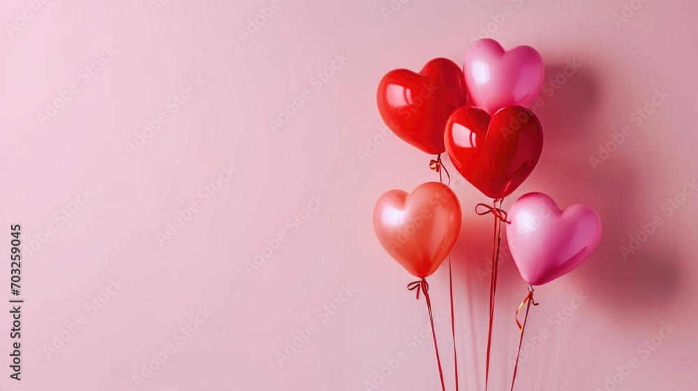 Background with helium balloons in the shape of a heart