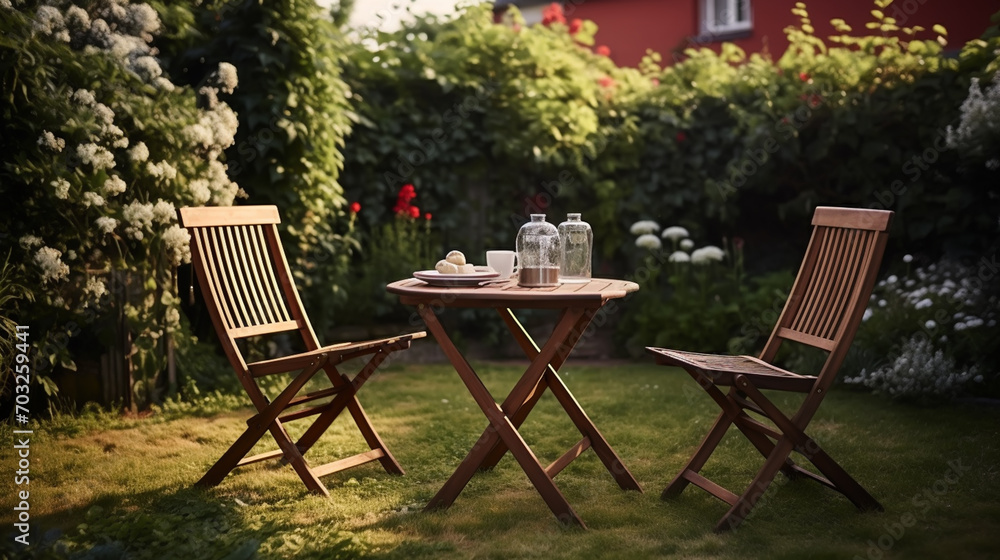 Wooden chairs in the outside garden