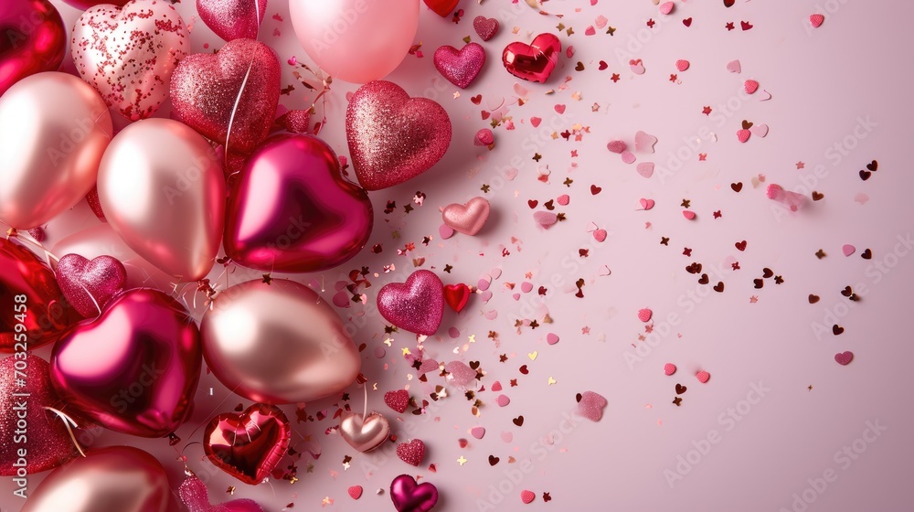 Background with helium balloons in the shape of a heart Background with helium balloons in the shape of a heart