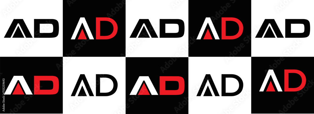 AD logo. AD set , A D design. White AD letter. AD, A D letter logo design. Initial letter AD letter logo set, linked circle uppercase monogram logo. A D letter logo vector design.	
