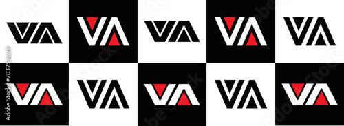 VA logo. VA set , V A design. White VA letter. VA, V A letter logo design. Initial letter VA letter logo set, linked circle uppercase monogram logo. V A letter logo vector design. 