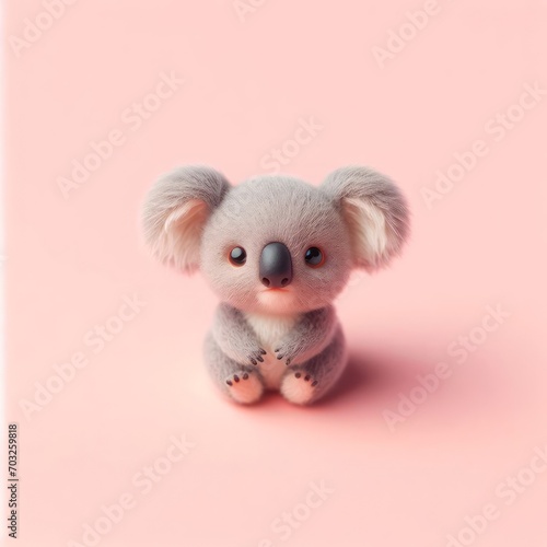 Сute fluffy gray baby koala toy on a pastel pink background. Minimal adorable animals concept. Wide screen wallpaper. Web banner with copy space for design. © Intergalactic Rada