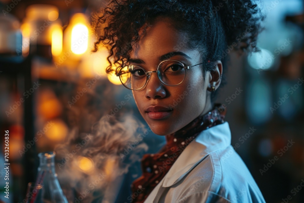 In the cutting-edge laboratory, the accomplished afro-American woman scientist passionately explores the realms of science and medicine, embodying expertise and innovation. In the cutting-edge laboratory, the accomplished afro-American woman scientist passionately explores the realms of science and medicine, embodying expertise and innovation.