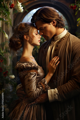 On the enchanting cover of this historical romance novel, a deeply in love couple shares a tender hug, portraying a timeless tale of passion photo