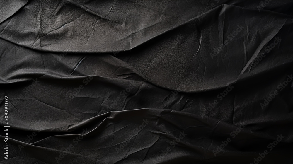 Black crumpled paper texture in low light background - obrazy, fototapety, plakaty 