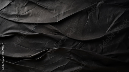 Black crumpled paper texture in low light background photo