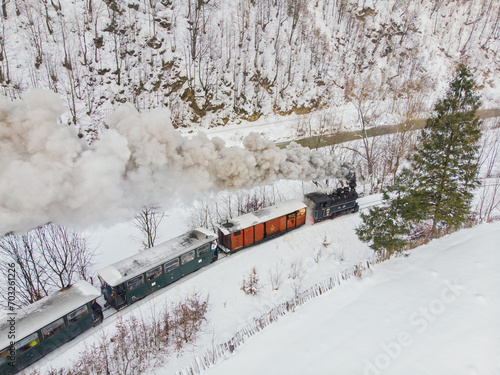 Steam Train Engine from Romania, Mocanita Maramures in a cold winter