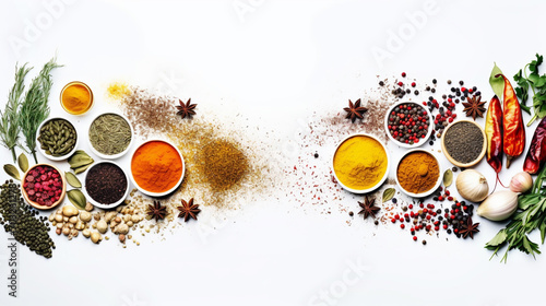 Fototapeta Naklejka Na Ścianę i Meble -  Various spices selection. Isolated on white background