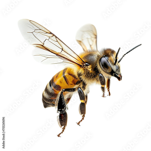 A captivating honeybee in flight, gracefully isolated against a transparent background, Png photo