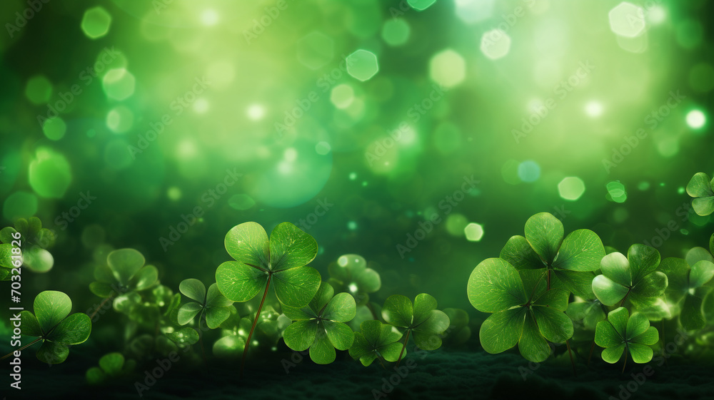 beautiful Shamrocks on a green background. celebrate Saint Patrick's Day with wide copy space for text beautiful Shamrocks on a green background. celebrate Saint Patrick's Day with wide copy space for text