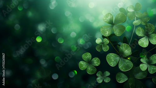 beautiful Shamrocks on a green background. celebrate Saint Patrick s Day with wide copy space for text