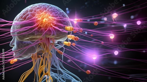A detailed illustration of the neural pathways that are activated when our brains perceive a threat, triggering our fear response and preparing us for action.