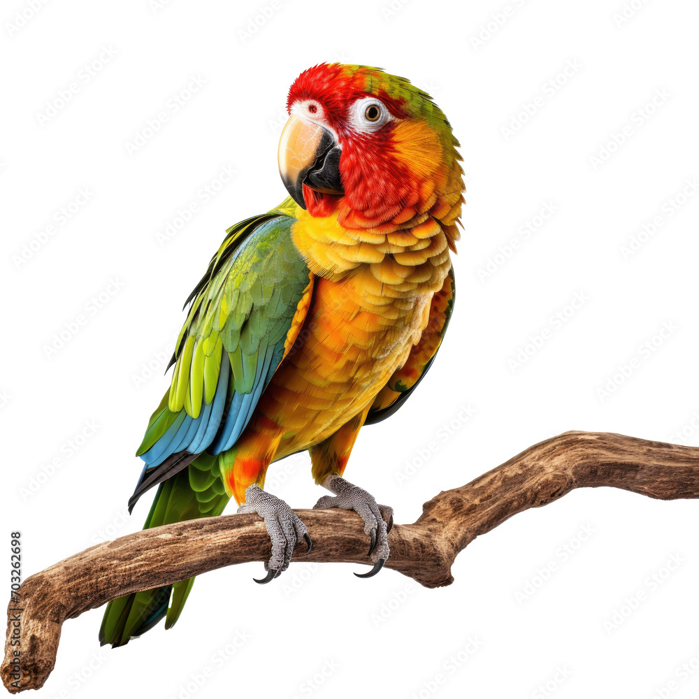 parrot on a branch isolated on transparent background