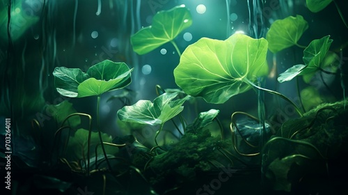 AI generated illustration of A lush green plant stands in a field of lush grass