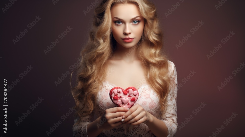 A woman holding a heart shaped object A woman holding a heart shaped object