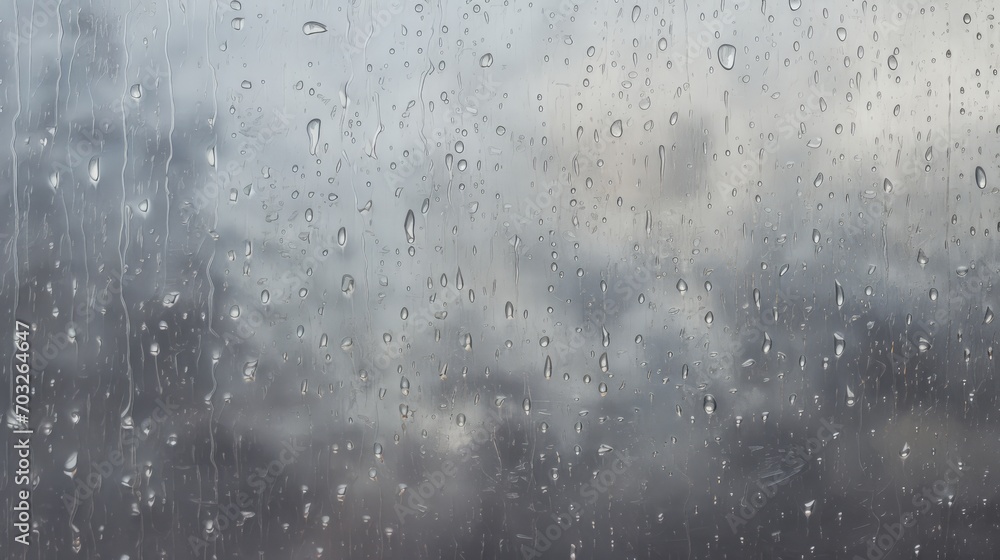 Rain Drops on a Window with a Cloudy Sky - obrazy, fototapety, plakaty 