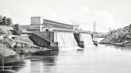 Hydro power station stock illustration.