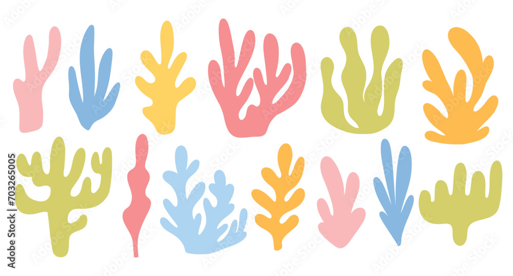 Seaweed set in silhouette style. Collection of colored underwater plants. Flat style. vector illustration. Seaweed set in silhouette style. Collection of colored underwater plants. Flat style. vector illustration.