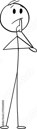 Wise Person Thinking, Vector Cartoon Stick Figure Illustration