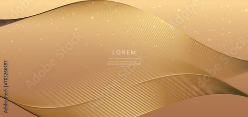 Abstract elegant golden background with golden lines and particle and sparkling. Celebration party happy concept.