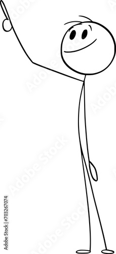 Smiling Person Showing at Something Above, Vector Cartoon Stick Figure Illustration