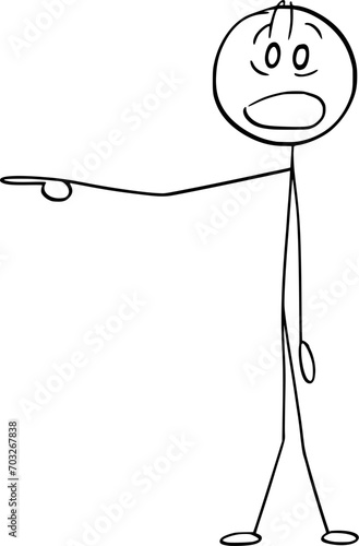 Stressed or Scared Person Showing Facial Expression and pointing at Something, Vector Cartoon Stick Figure Illustration