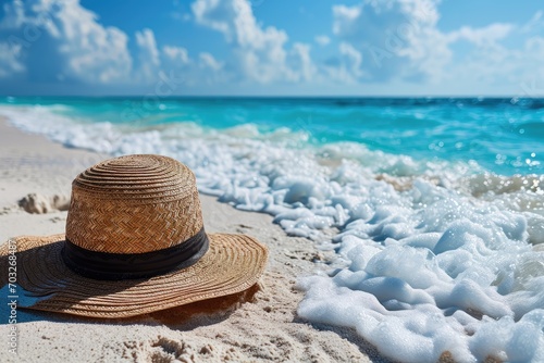 Straw hat on the sand beach professional photography