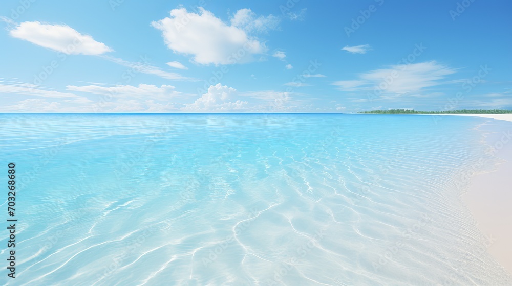 Soothing blue sea waves with perfectly smooth beach sand on a sunny day. Summer rest.