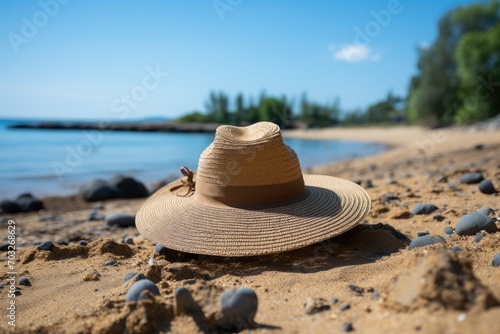 Straw hat on the sand beach professional photography