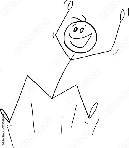 Happy Enjoying Celebrating Person, Vector Cartoon Stick Figure Illustration