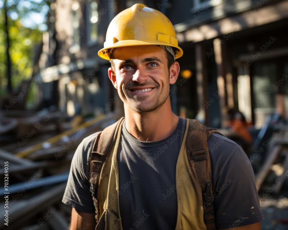 A cool guy in a hard hat and shirt ready for work, construction image A cool guy in a hard hat and shirt ready for work, construction image