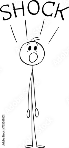 Shocked Person Showing Facial Expression, Vector Cartoon Stick Figure Illustration