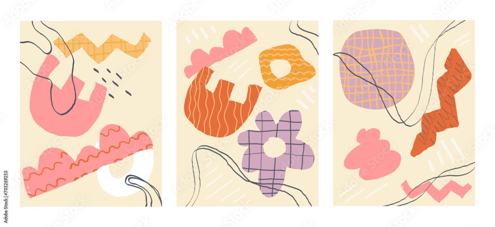 Set of fashionable abstract graphic shapes on a beige background. Minimalist forms in the style of modern art. Geometric posters in trendy retro brutalist style. Swiss design aesthetic Set of fashionable abstract graphic shapes on a beige background. Minimalist forms in the style of modern art. Geometric posters in trendy retro brutalist style. Swiss design aesthetic