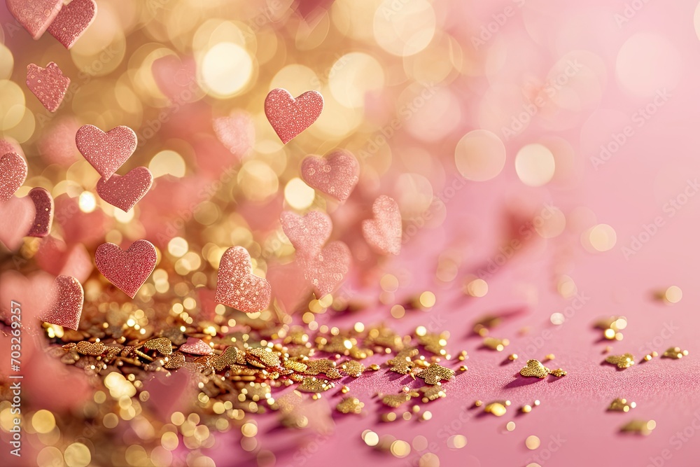 Floating Pink and Gold Hearts on a Soft Pink Backdrop for Love Themed Events and Valentine's Greetings Floating Pink and Gold Hearts on a Soft Pink Backdrop for Love Themed Events and Valentine's Greetings