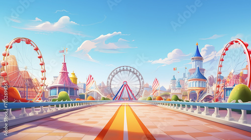 Colorful rides of the amusement park copy space on Background , Ai generated image